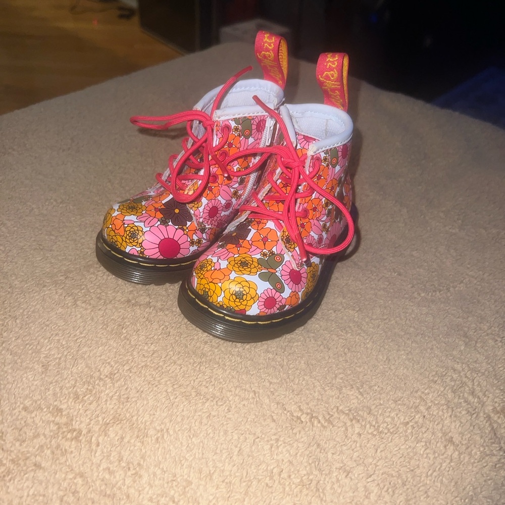 Dr. Martens Kids Boots with Floral and Pink Accents
